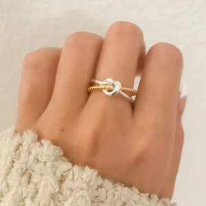 925 Sterling Silver & Gold Two Tone Ring Knot Ring Minimalist Dainty Ring